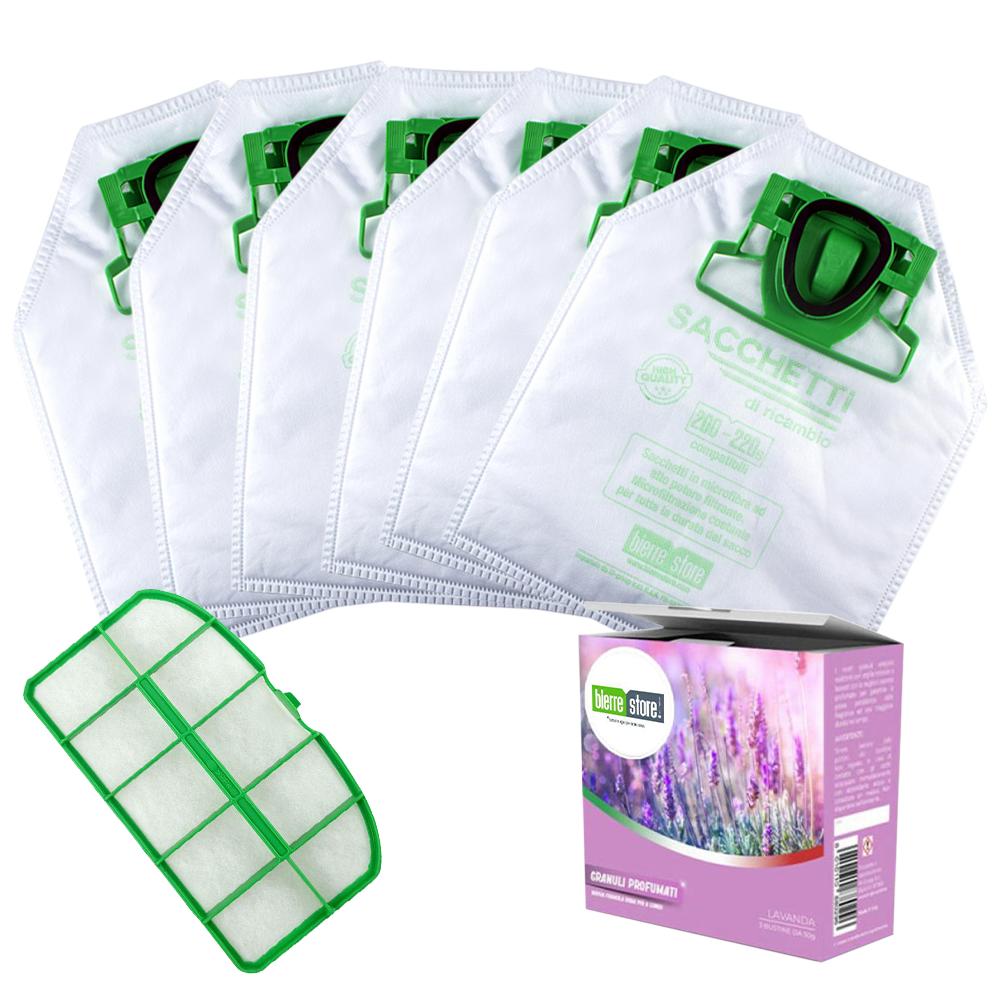 BierreStore Kit Consumabili Folletto VK140 VK150: 6 Sacchetti + Granuli Peonia 50g (3pz) + Filtro Motore