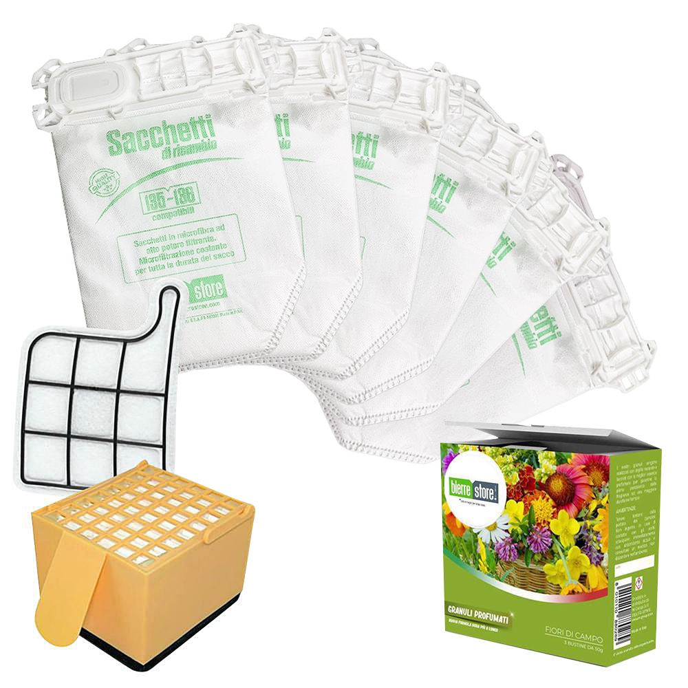 bierre store sacchetti folletto vk 135-136 6 pz + granuli profumati fiori di campo+ filtri compatibili - foto 1