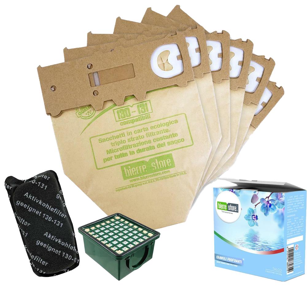 bierre store kit sacchetti folletto vk 130 - 131 6 pz + granuli talco+ filtri compatibili - foto 1