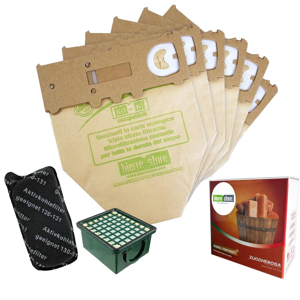 bierre store kit sacchetti folletto vk 130 - 131 6 pz + granuli zuccherosa+ filtri compatibili - foto 1